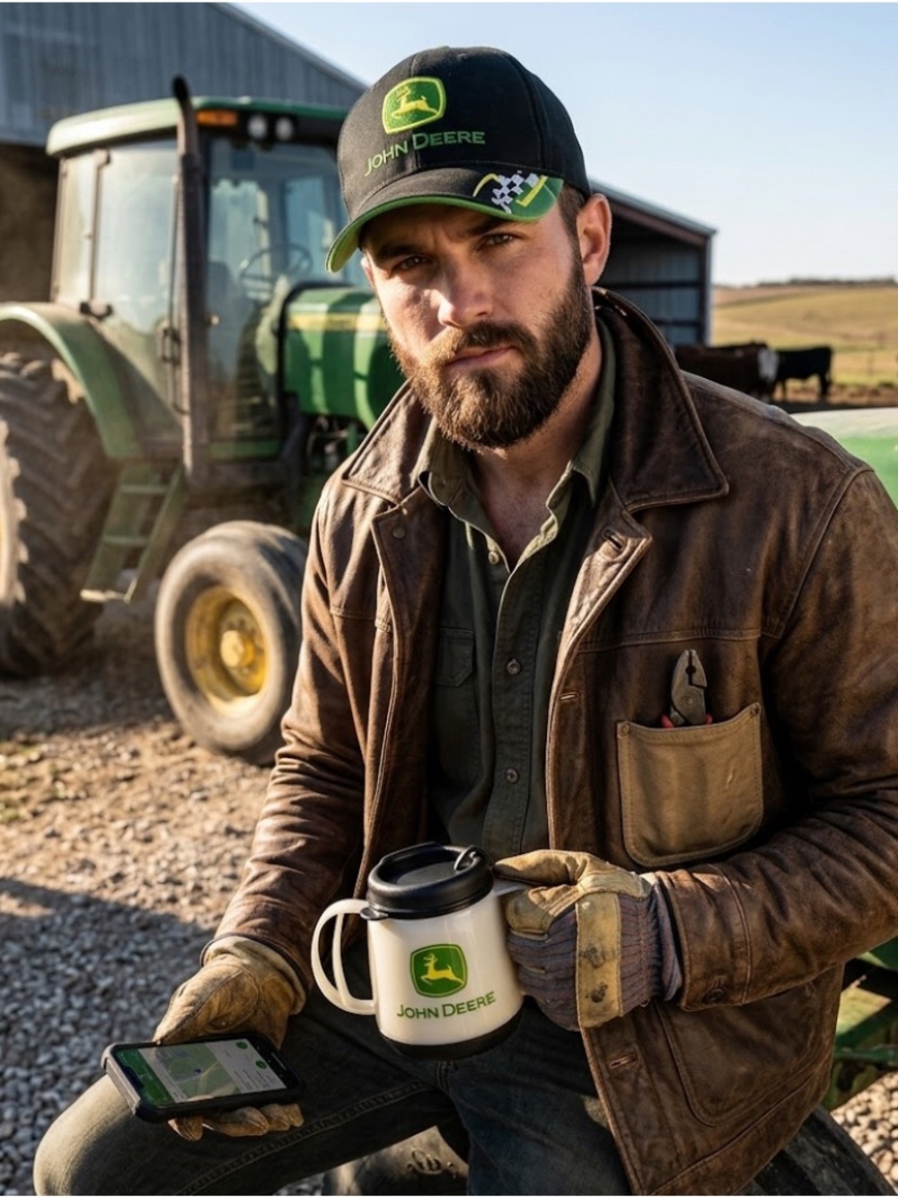 John Deere Black and Green Embroidered Logo Cap